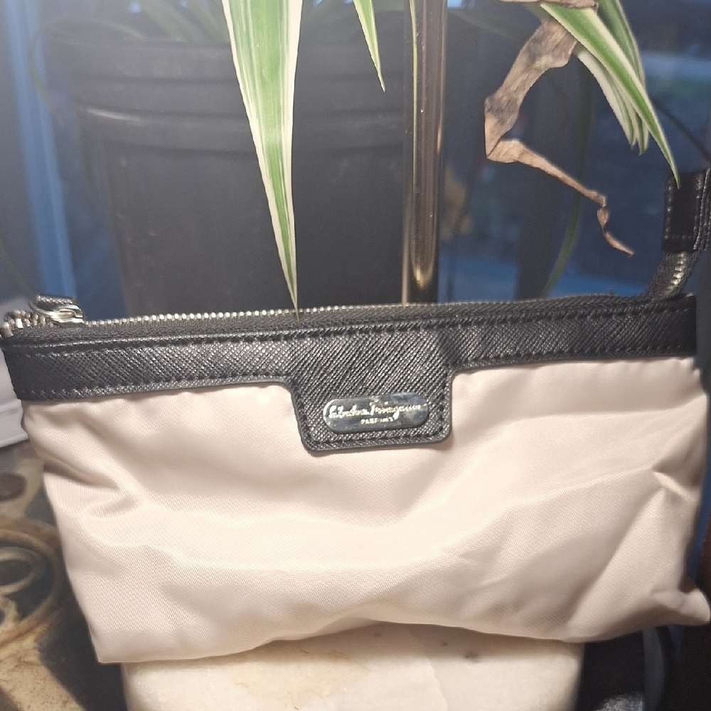 Salvatore Ferragamo Black and Cream Cosmetic Bag